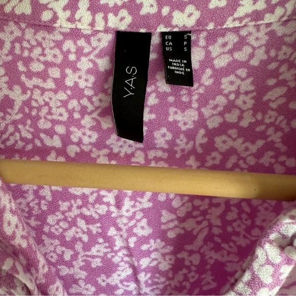 Yas Stelli Flutter-Sleeve Floral Midi Shirtdress Pink White Relaxed Circle S - Picture 10 of 13